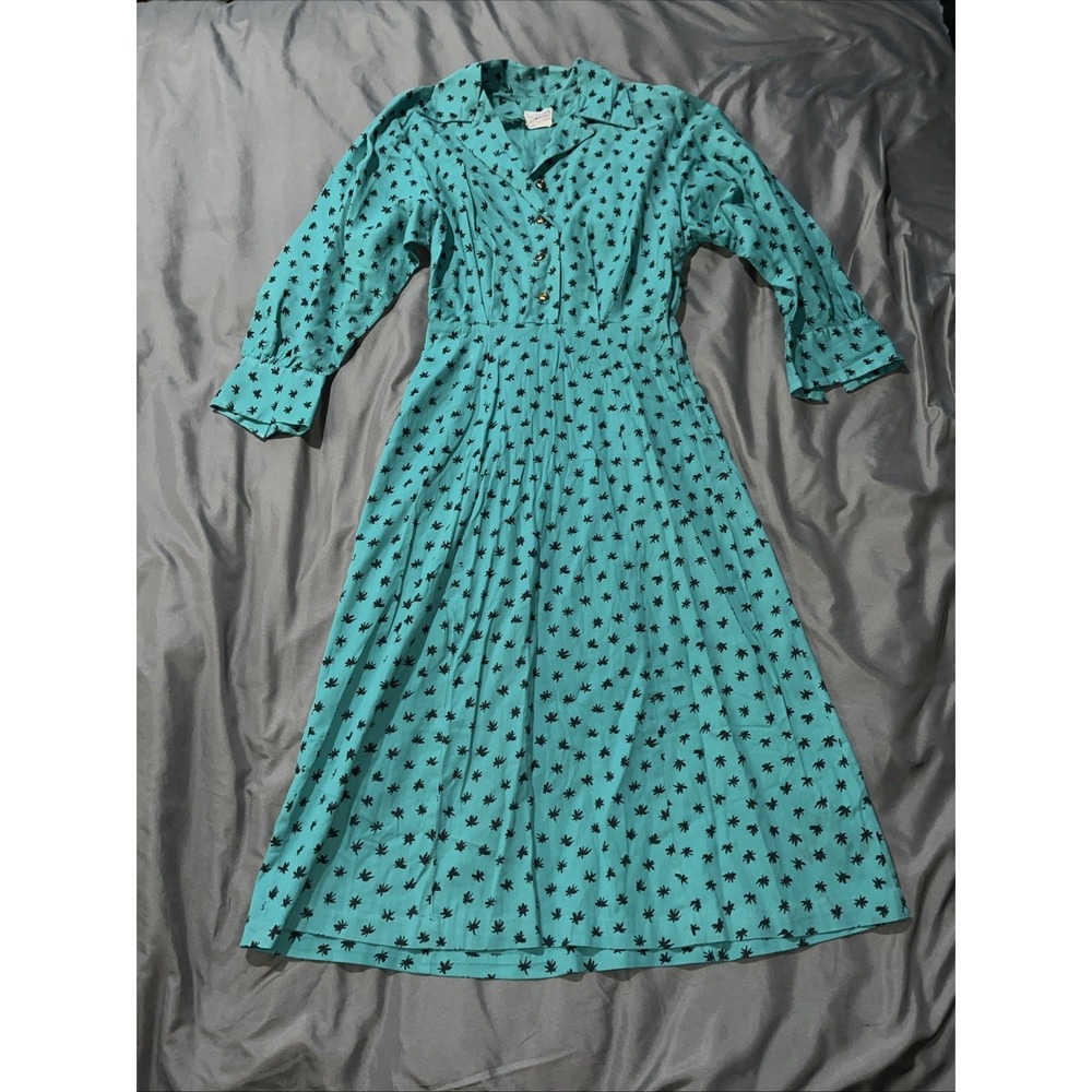 Vintage Sue Mason Junior by Saba of California Turquoise Green Floral Dress
